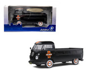 1950 VOLKSWAGEN T1 PICKUP TRUCK HARLEY DAVIDSON CUSTOM WITH SURFBOARD MATTE BLACK 1/18 SCALE DIECAST CAR MODEL BY SOLIDO 1806704