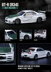 NISSAN SKYLINE GT-R R34 NISMO R-TUNE MINES WITH CARBON HOOD 1/64 SCALE DIECAST CAR MODEL BY INNO INNO64 IN64-R34RT-MINESGC