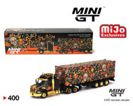 WESTERN STAR 49X WITH 40FT CONTAINER DAY OF THE DEAD DIA DE LOS MUERTOS 2022 LIMITED EDITION EXCLUSIVE 1/64 SCALE DIECAST CAR MODEL BY TSM MINI GT MGT00400