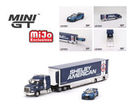 SHELBY AMERICAN TRANSPORT SET WITH WESTERN STAR 49X SEMI TRUCK & FORD SHELBY MUSTANG GT500 SE WIDEBODY 1/64 SCALE DIECAST CAR MODEL BY MINI GT MGTS0005
