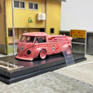 VOLKSWAGEN T1 BUS KOMBI PICKUP TRUCK WITH SURFBOARDS PINK PIG 499 MADE 1/64 SCALE DIECAST CAR MODEL BY LANG FENG LFVWPINK