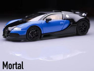 BUGATTI VEYRON SUPER SPORT BLUE & BLACK TAIL CAN GO UP AND DOWN AND ENGINE COVER REMOVED 1/64 SCALE DIECAST CAR MODEL BY MORTAL MORBUGBL