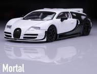 BUGATTI VEYRON SUPER SPORT WHITE & BLACK TAIL CAN GO UP AND DOWN AND ENGINE COVER REMOVED 1/64 SCALE DIECAST CAR MODEL BY MORTAL MORBUGWH