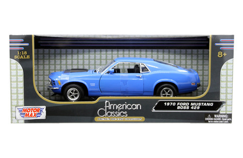 1970 FORD MUSTANG BOSS 429 BLUE 1/18 SCALE DIECAST CAR MODEL BY MOTOR MAX 73154