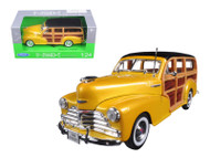 1948 Chevrolet Fleetmaster Woody Wagon Yellow 1/24 Scale Diecast Car Model By Welly 22083