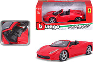 FERRARI 458 SPIDER RED 1/24 SCALE DIECAST CAR MODEL BY BBURAGO 26017