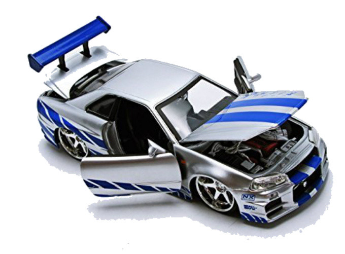 Jada Fast /& Furious Brian/'s Nissan Skyline GT-R R34 1//24 Scale Silver//Blue