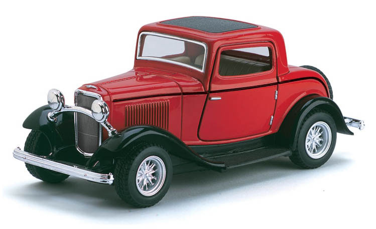 KiNSMART Set of 4: 5 1932 Ford 3-Window Coupe 1:34 Scale Toy Multicolor KT5332D Green/Maroon/Red/Yellow 