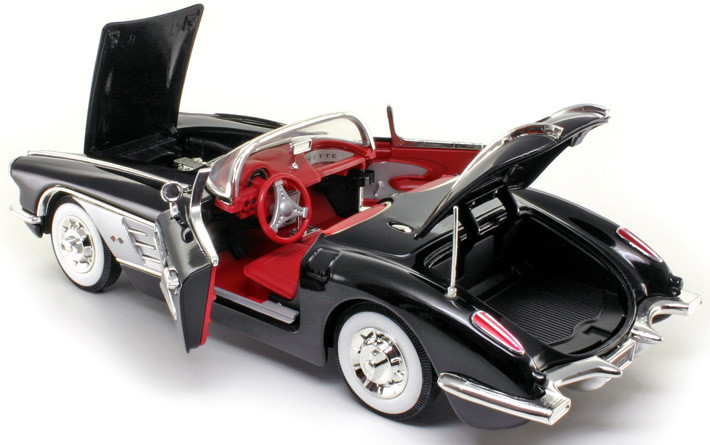 1958 CHEVROLET CORVETTE BLACK 1:18 DIECAST MODEL CAR BY MOTORMAX 73109 
