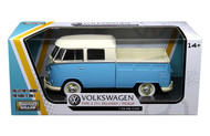 VOLKSWAGEN TYPE 2 T1 DOUBLE CAB PICKUP TRUCK BLUE 1/24 SCALE DIECAST CAR MODEL BY MOTOR MAX 79343