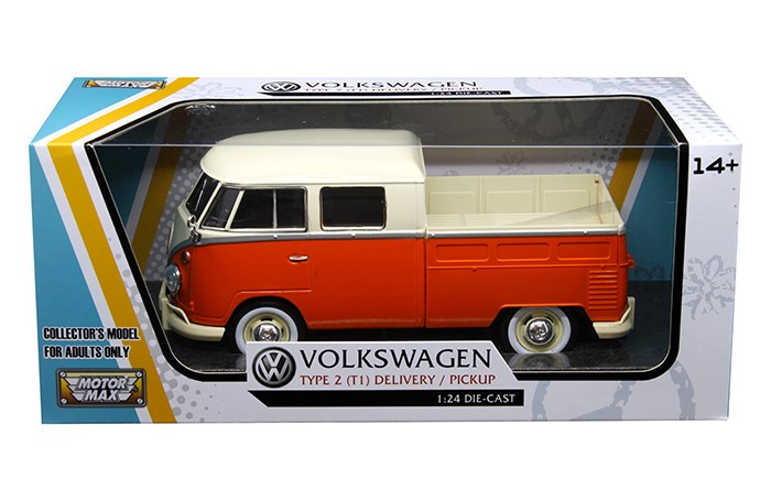 VW Volkswagen T1 Bus Type 2 red MotorMax 1:24 Pick up with Double Cab 