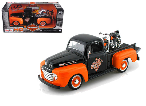 1948 Ford F1 Harley Davidson Truck & 1958 FLH Duo Glide Motorcycle 1/24 Scale Diecast Car Model By Maisto 32180