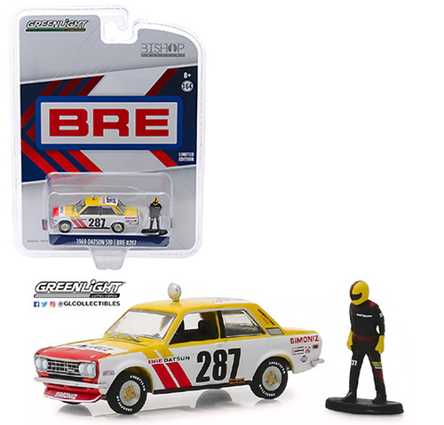 1971 Datsun 510 Wide Body BRE #287 With Racing Figure JDM Bishop Exclusive 1/64 Scale Diecast Car Model By Greenlight 51246F