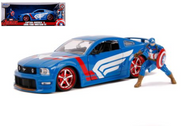2006 FORD MUSTANG GT MARVEL AVENGERS CAPTAIN AMERICA FIGURE 1/24 SCALE DIECAST CAR MODEL BY JADA TOYS 31187