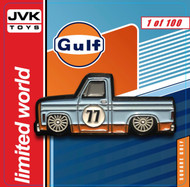 CHEVROLET SILVERADO SQUAREBODY PICKUP TRUCK GULF OIL LIVERY  ENAMEL LAPEL PIN JVK TOYS EXCLUSIVE LIMITED EDITION NUMBERED FROM 1 TO 100
