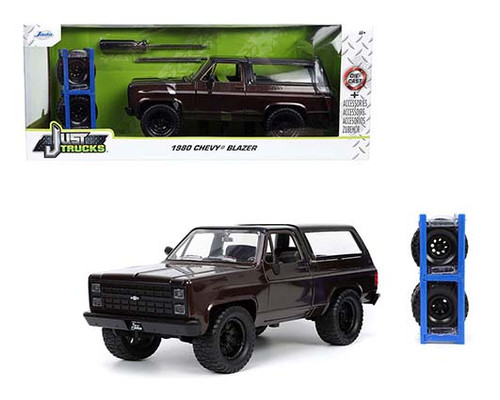 1980 CHEVROLET BLAZER BROWN WITH EXTRA WHEELS JUST TRUCKS 1/24 SCALE DIECAST CAR MODEL BY JADA TOYS 33017

