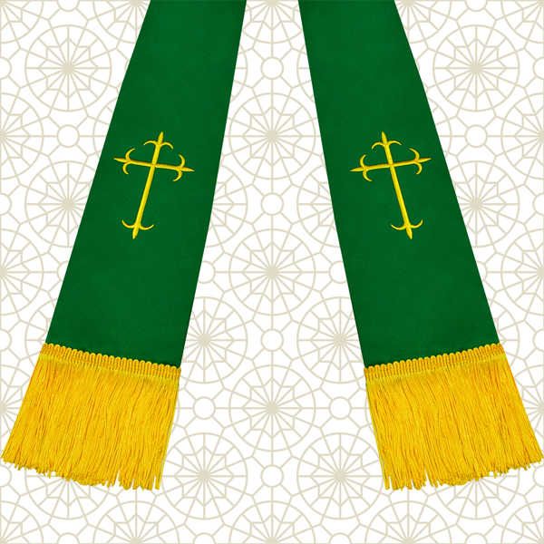 Emerald Green And Gold Satin Clergy Stole With Crosses - Green Clerical  Stole 18539 by Murphy Robes