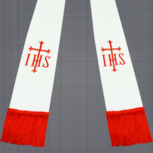 White and Red Clergy Stole with IHS & Cross