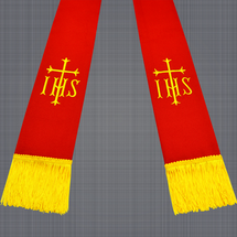 Red and Gold Clergy Stole with IHS & Cross