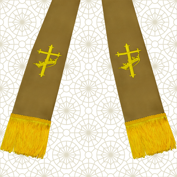 Brown and Gold Satin Clergy Stole with Cross & Crown - Arkman's