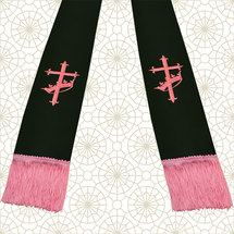 Black and Pink Satin Clergy Stole with Cross & Crown