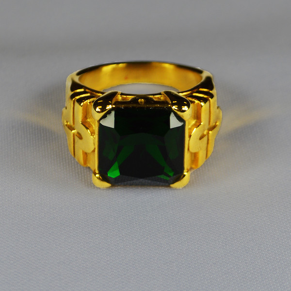 Elegant Square Clergy Ring in Cross Design w/ Emerald Green Stone