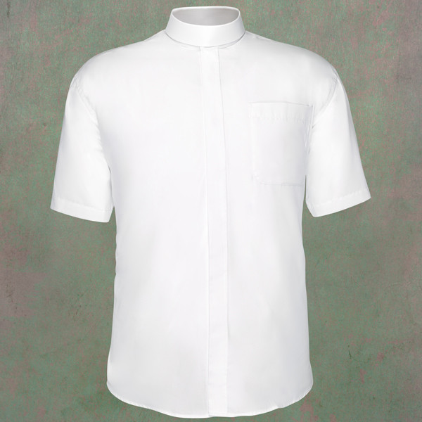 Men's Short-Sleeve Clergy Shirt - Neckband Style in White - Arkman's