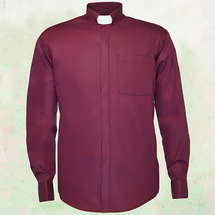 Men's Long-Sleeve Clergy Shirt with Tab Collar in Burgundy