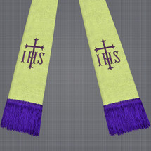 Metallic Gold and Purple Satin Clergy Stoles with IHS & Cross