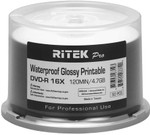 Ritek Pro DVD-R 16X Water Resistant Glossy White Inkjet Hub Printable, 50-Pack