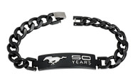 Mustang 50th Anniversary-Unisex 3D Raised Mustang 50 Years Logo Chrome On Black Bracelet