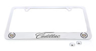 Cadillac Script Letters & Two Cadillac Logos License Plate Frame
