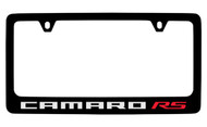 Chevrolet Camaro RS Black Plated Zinc License Plate Frame with Silver Imprint & Red RS Imprint