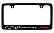 Chevrolet Camaro RS Script Black Plated Zinc License Plate Frame with Silver Imprint & Red RS Imprint