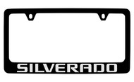 Chevrolet Silverado Black Coated Zinc License Plate Frame with Silver Imprint