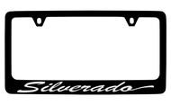 Chevrolet Silverado Script Black Coated Zinc License Plate Frame with Silver Imprint
