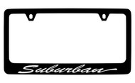 Chevrolet Surburban Script Black Coated Zinc License Plate Frame with Silver Imprint