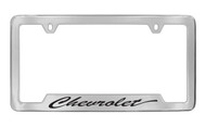 Chevrolet Script Bottom Engraved Chrome Plated Brass License Plate Frame with Black Imprint