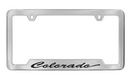 Chevrolet Colorado Script Bottom Engraved Chrome Plated Brass License Plate Frame with Black Imprint