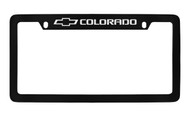 Chevrolet Colorado Top Engraved Black Coated Zinc License Plate Frame with Silver Imprint