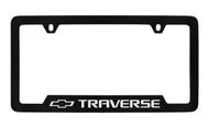 Chevrolet Traverse with Logo Bottom Engraved Black Coated Zinc License Plate Frame with Silver Imprint