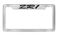 Chevrolet ZR-1 Script Top Engraved Chrome Plated Brass License Plate Frame with Black Imprint