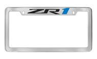 Chevrolet ZR-1 Top Engraved Chrome Plated Brass License Plate Frame with Black Imprint