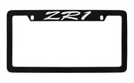 Chevrolet ZR-1 Script Top Engraved Black Coated Zinc License Plate Frame with Silver Imprint