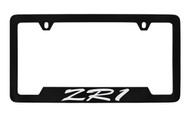 Chevrolet ZR-1 Script Bottom Engraved Black Coated Zinc License Plate Frame with Silver Imprint