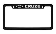 Chevrolet Cruze with Logo Top Engraved Black Coated Zinc License Plate Frame with Silver Imprint