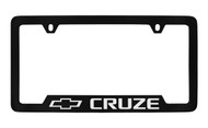 Chevrolet Cruze with Logo Bottom Engraved Black Coated Zinc License Plate Frame with Silver Imprint