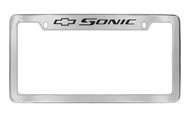 Chevrolet Sonic with Logo Top Engraved Chrome Plated Brass License Plate Frame with Black Imprint