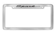 Chevrolet Spark Script Top Engraved Chrome Plated Brass License Plate Frame with Black Imprint