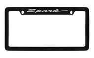 Chevrolet Spark Script Top Engraved Black Coated Zinc License Plate Frame with Silver Imprint